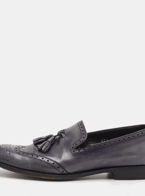 Prada Tassel Size 41 Grey Two Toned Brogue Leather Slip On Loafers