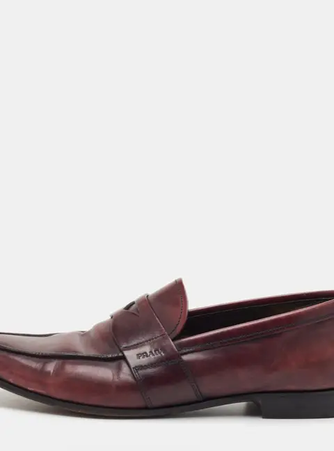 Prada Size 41 Burgundy Two Toned Leather Slip On Loafers