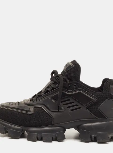 Prada Cloudbust Thunder Size 45.5 Black Knit Fabric and Rubber Chunky Lace Up Sneakers