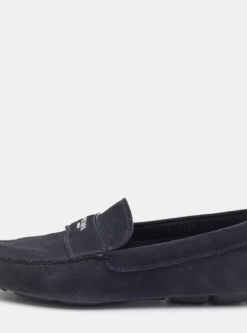 Prada Size 40.5 Dark Navy Blue Suede Slip On Loafers