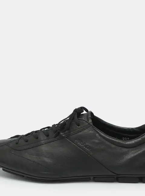 Prada Size 43 Black Leather Low Top Sneakers