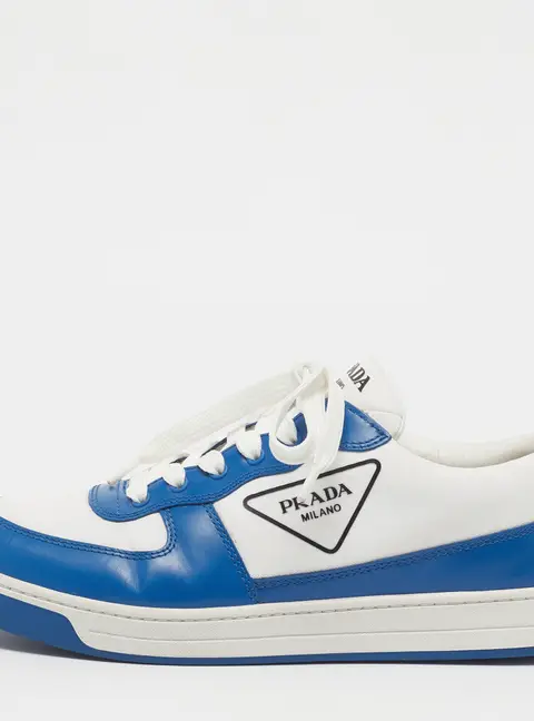 Prada Downtown Size 41.5 Blue/White Leather and Re-Nylon Low Top Sneakers