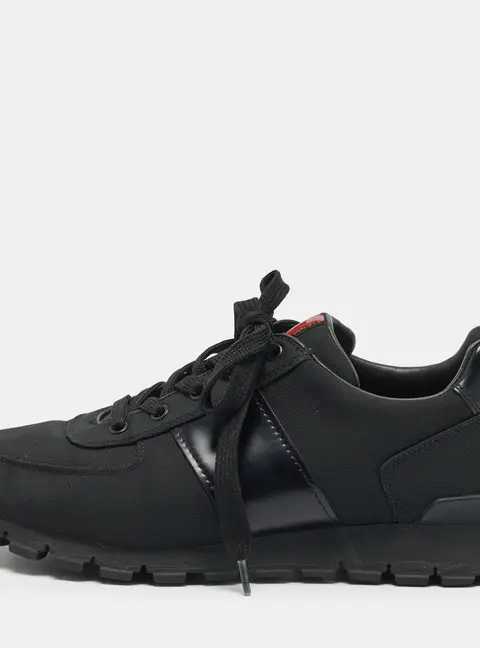 Prada Match Race Size 42 Black Canvas and Leather Lace Up Sneakers