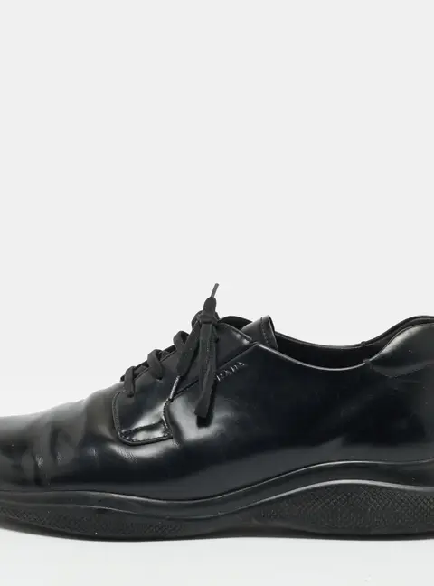 Prada Size 42 Black Leather Lace Up Sneakers