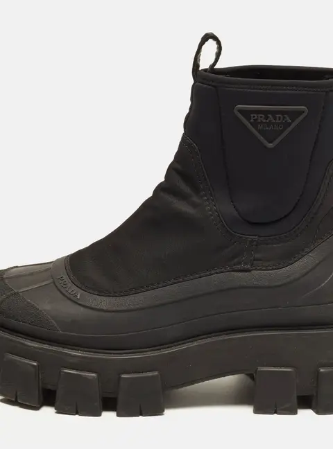 Prada Monolith Size 41.5 Black Neoprene and Rubber Ankle Length Boots