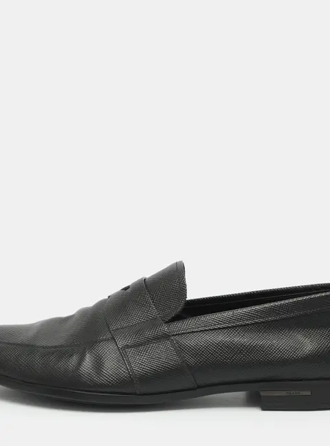 Prada Size 44.5 Black Saffiano Leather Penny Loafers