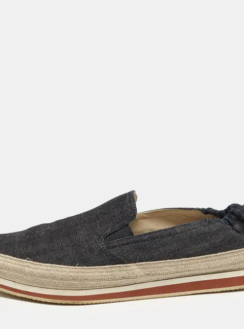 Prada Size 43.5 Navy Blue Denim Scrunch Slip On Sneakers