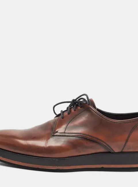 Prada Size 42 Brown Lace Up Leather Derby