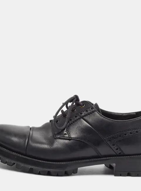 Prada Size 41.5 Black Leather Lace Up Derby