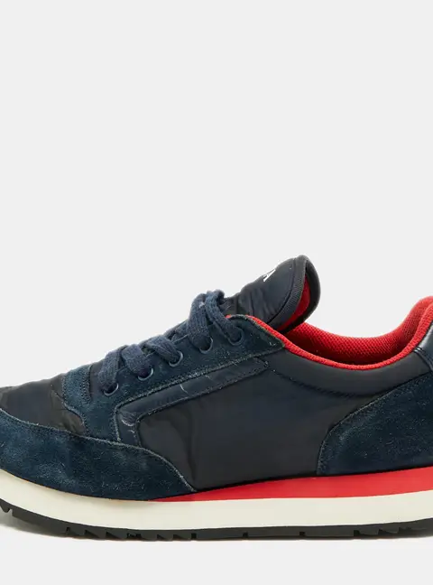 Prada Size 43 Navy Blue Nylon and Suede Lace Up Sneakers