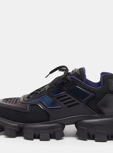 Prada Cloudbust Size 43 Black/Iridescent Knit Fabric and Rubber Lace Up Sneakers