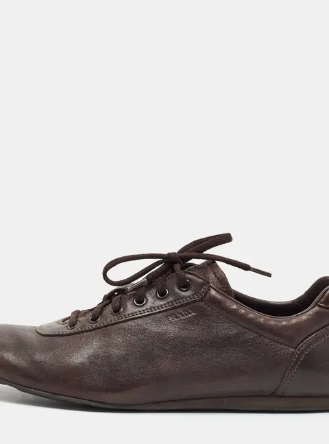 Prada Size 41 Dark Brown Leather Lace Up Sneakers