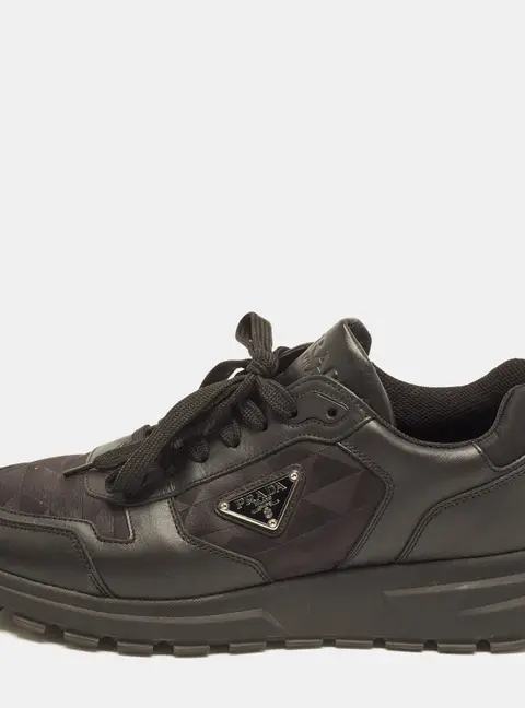 Prada Prax 2.0 Size 43 Black Leather and Nylon Lace Up Sneakers