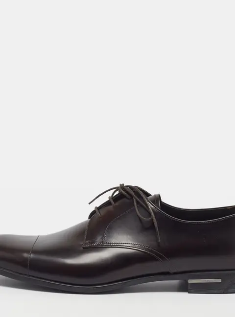Prada Size 44 Brown Leather Classic Lace Up Derby