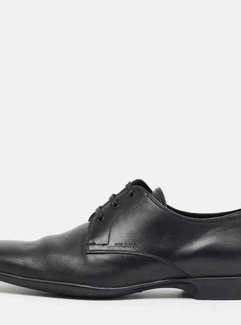 Prada Size 43.5 Black Leather Derby