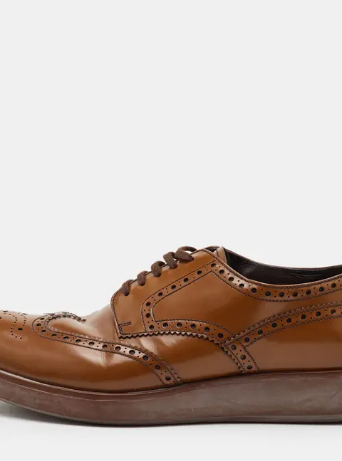Prada Levitate Size 41 Brown Brogue Leather Lace Up Wingtip Derby