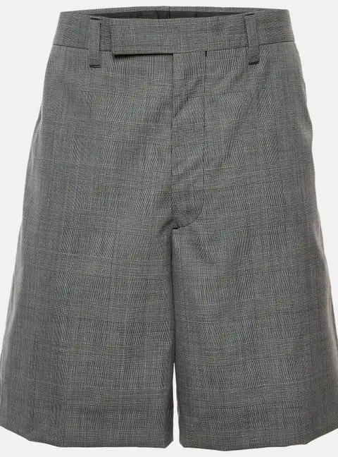 Prada Black Houndstooth Pattern Wool Shorts M/Waist 36"