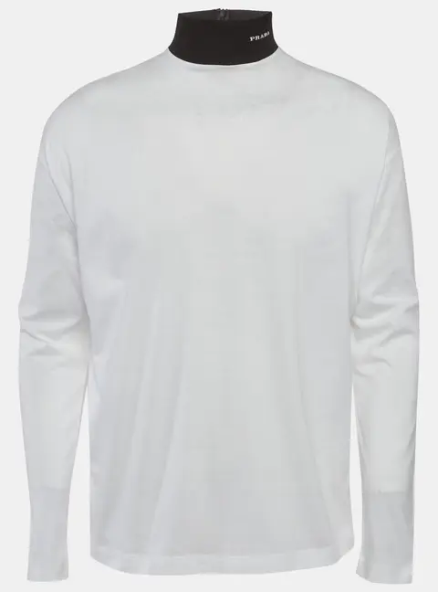 Prada White Jersey Mock Neck T-Shirt S