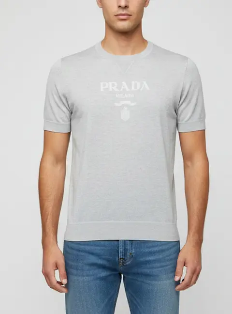 Prada Grey Logo Wool & Cashmere Knit Crew Neck Sweater L