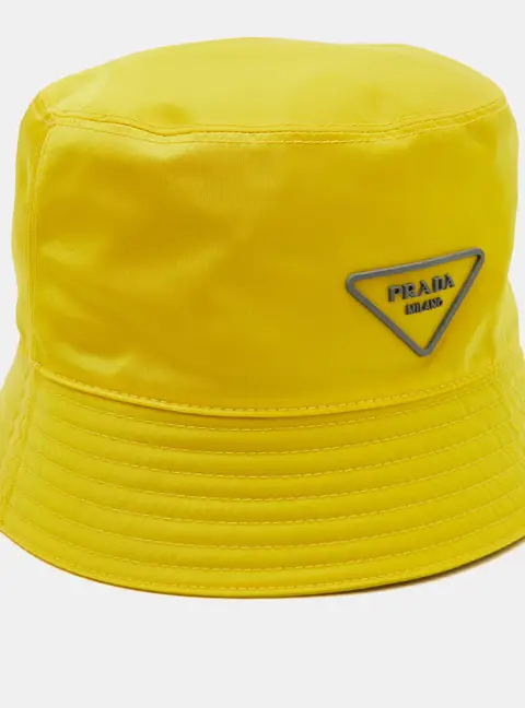 Prada Yellow Triangle Logo Nylon Bucket Hat XL