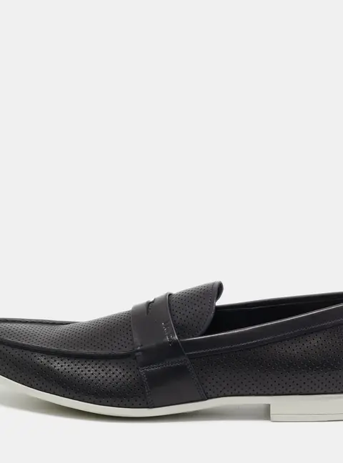Prada Navy Blue Perforated Leather Slip On Loafers Size 43