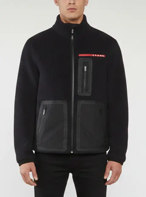 Prada Sport Black Recycled Fleece Technical Jacket L