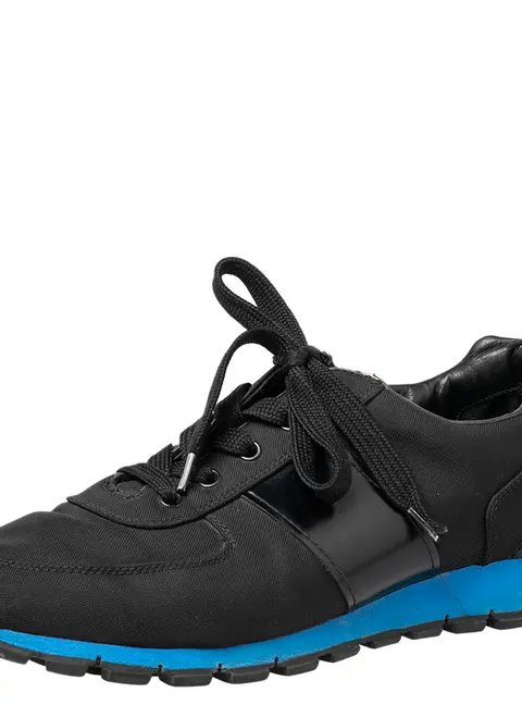 Prada Sport Black Canvas And Leather Low Top Sneakers Size 42