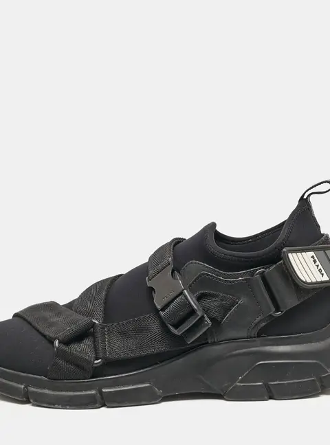 Prada Sport Black Neoprene and Canvas Low Top Sneakers Size 41