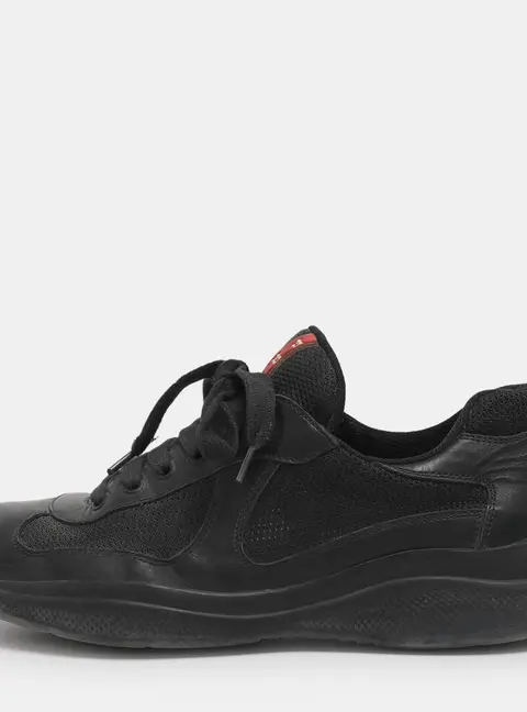 Prada Sport Black Leather and Mesh Low Top Sneakers Size 40