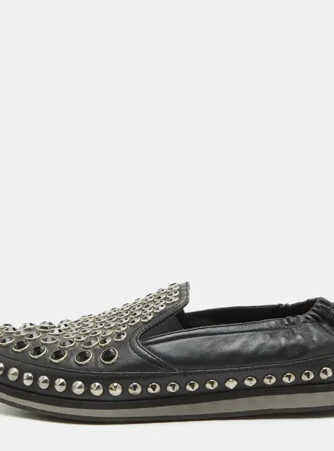 Prada Sport Size 43.5 Black Leather Crystal Studded Slip On Sneakers