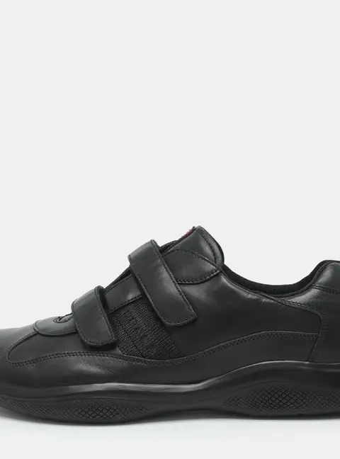 Prada Sport Size 45 Black Leather Velcro Low Top Sneakers