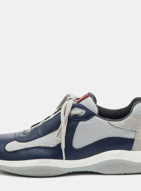 Prada Sport America's Cup Size 41 Navy Blue/Grey Leather and Mesh Low Top Sneakers