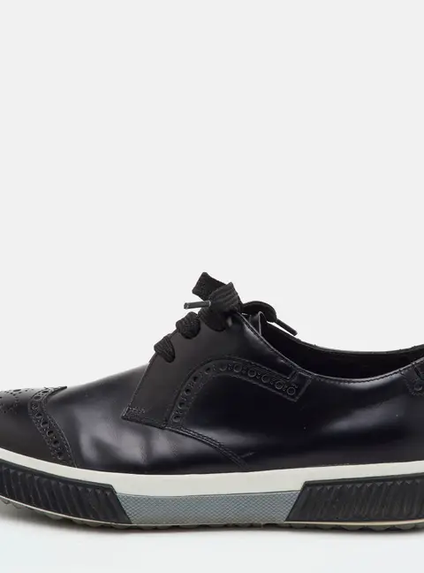 Prada Sport Size 39.5 Black Brogue Leather Lace Up Derby Sneakers