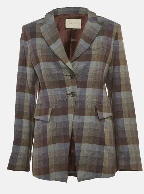 Qasimi Multicolor Plaid Wool Blend Single Breasted Blazer L