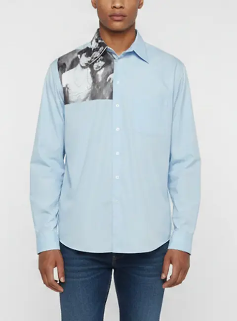 Raf Simons Blue Couple Photograph Cotton Button-Up Shirt L