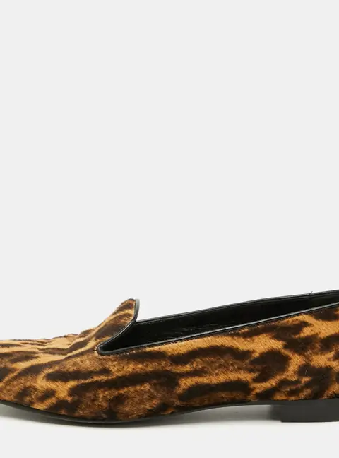 Ralph Lauren Collection Brown Animal Print Calf Hair Slip On Smoking Slippers Size 45