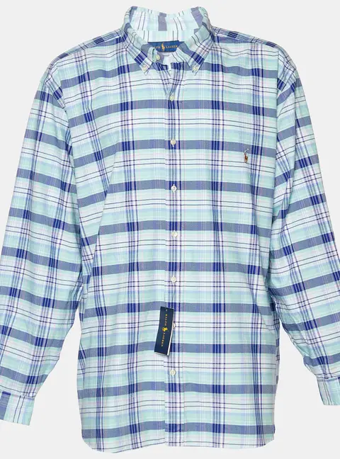 Ralph Lauren Blue Checkered Cotton Button Front Shirt 3XB/3XL