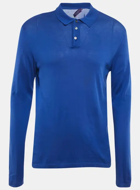 Ralph Lauren Purple Label Blue Jersey Long Sleeve Polo T-Shirt M