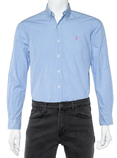 Ralph Lauren Light Blue Check Cotton Button Down Shirt S
