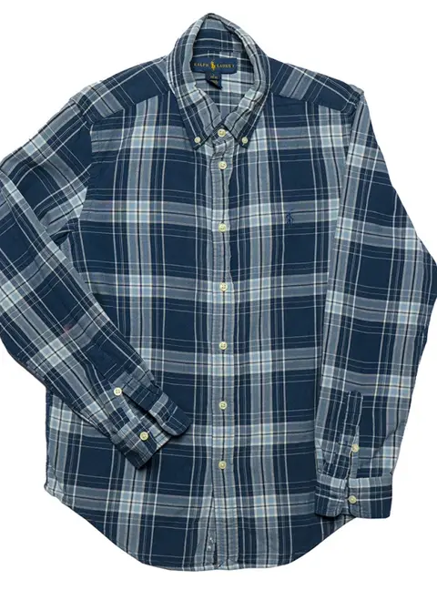 Ralph Lauren Blue Checkered Cotton Button Front Shirt L