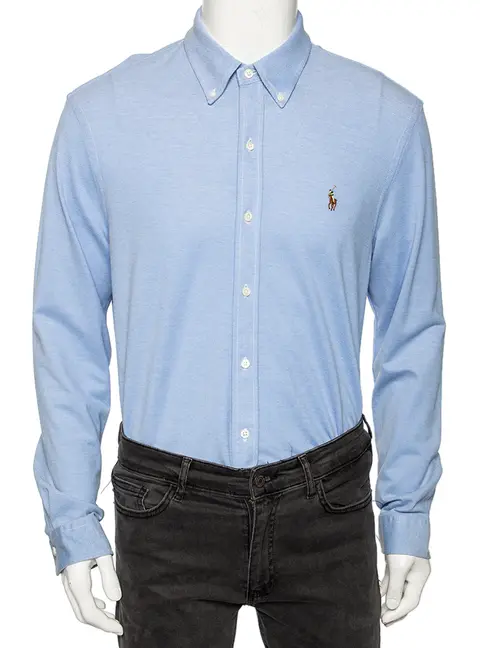 Ralph Lauren Blue Cotton Knit Oxford Shirt XL