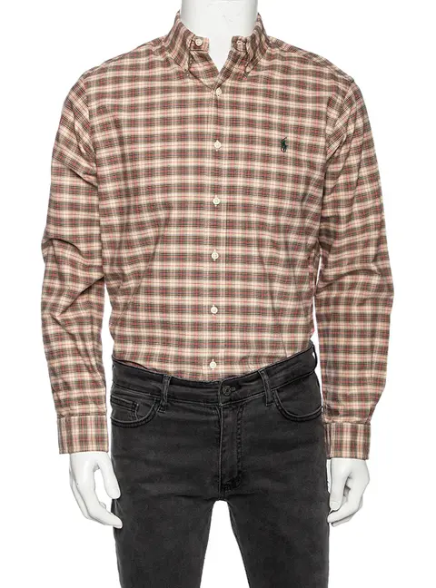 Ralph Lauren Beige Checkered Cotton Button Front Shirt M