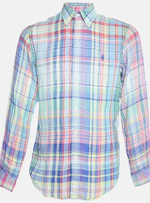 Ralph Lauren Multicolor Madras Check Linen Button Down Shirt M