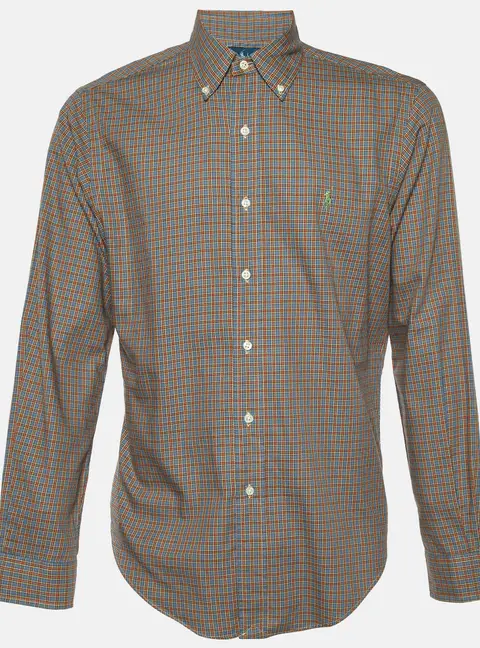 Ralph Lauren Blue/Orange Checked Cotton Button Down Shirt M
