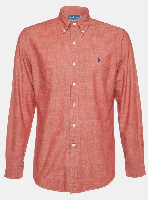 Ralph Lauren Coral Red Cotton Custom Fit Button Down Shirt M