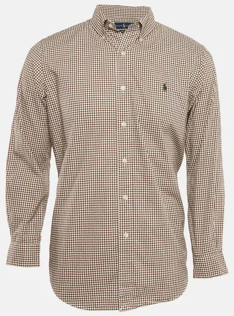 Ralph Lauren Brown Gingham Checks Stretch Cotton Shirt M