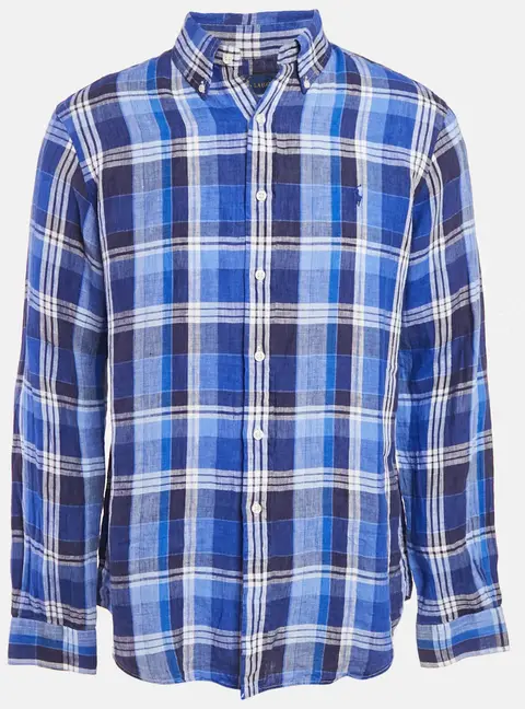 Ralph Lauren Blue Tartan Check Cotton Long Sleeve Shirt M