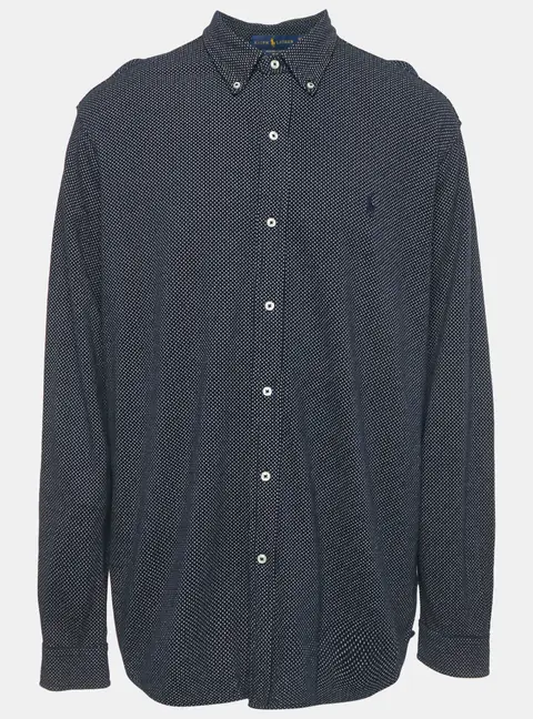Ralph Lauren Navy Blue Dotted Cotton Feather Light Mesh Shirt XXL
