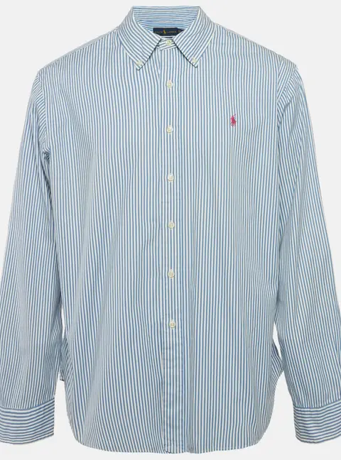 Ralph Lauren Blue Striped Cotton Full Sleeve Shirt XXL