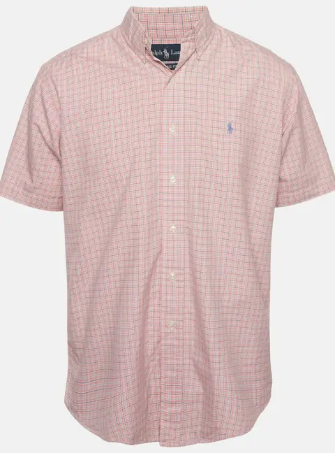 Ralph Lauren Pink Plaid Cotton Button Short Sleeve Shirt M